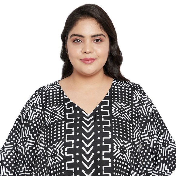 Plus Size Tribal Printed Black Polyester Kaftan Dress for Women by Gypsie Blu - Picture 7 of 10
